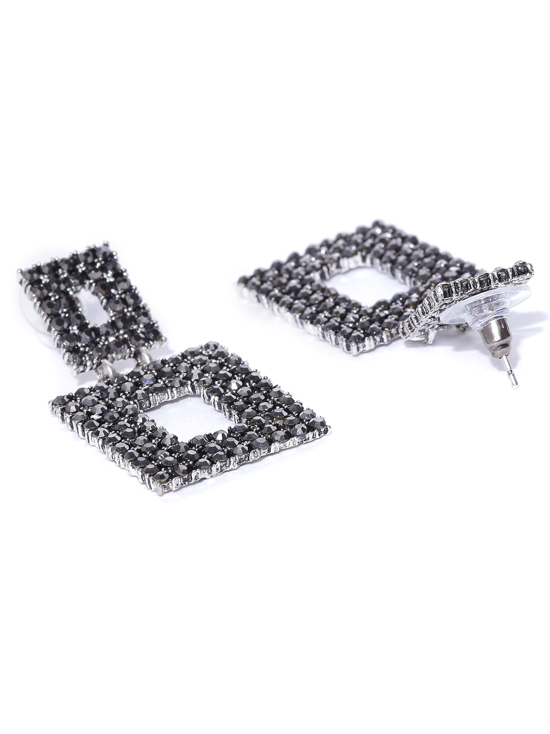 YouBella Grey Silver-Plated Geometric Drop Earrings